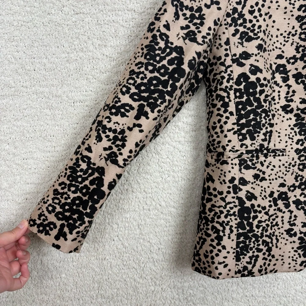 J. Crew Blazer Womens 0‎ Ashen Black Leopard Print Going Out Blazer Linen Blend